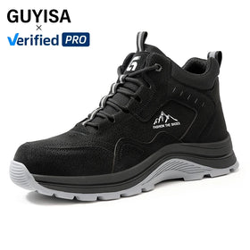 GUYISA European Standard Steel Toe High Top Safety Shoes Black Microfiber Upper Safety Boots for Men