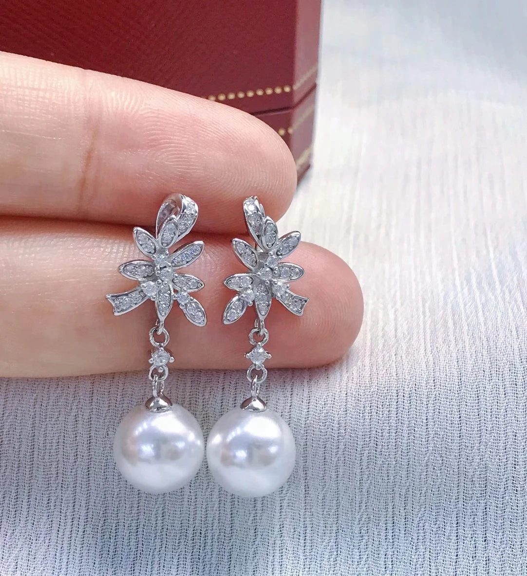 E2002 10-11mm DIY Natural Freshwater Pearl Charm Earrings Mounting Accessory 925 Sterling Silver Gold Plated  Jewelry for Women
