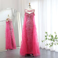 Jancember LSZ468 Luxury Criss-cross Fuchsia Mermaid Evening Party Gowns Dresses