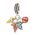 MULA Silver Autumn Series-Ear of Wheat Maple Leaf Persimmon Pendant Charms for Bracelet with Zircon for Party or Wedding Gift