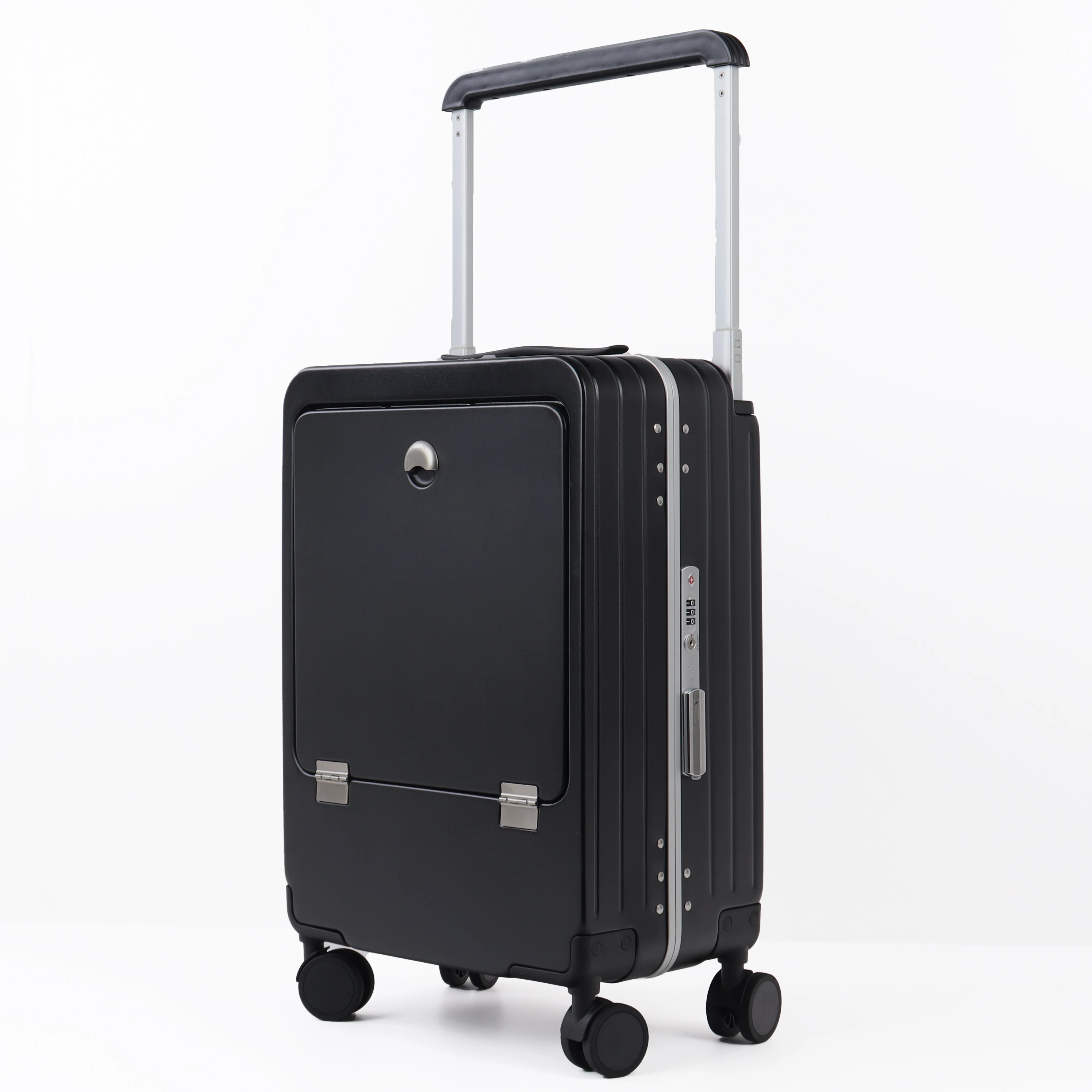 Cabin Front Open PC Luggage Suitcase with USB Charging Port Aluminum Closure Wide Trolley Boarding Valise for Travel