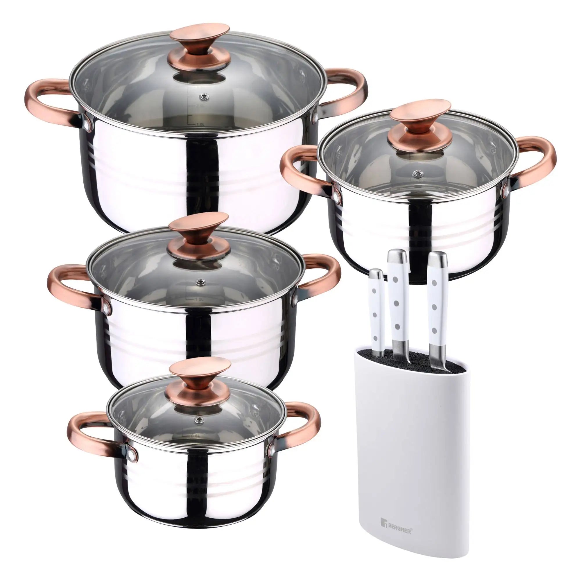 8-piece stainless steel cookware set suitable for induction cooktops San Ignacio Premium Collection + 3-piece stainless steel