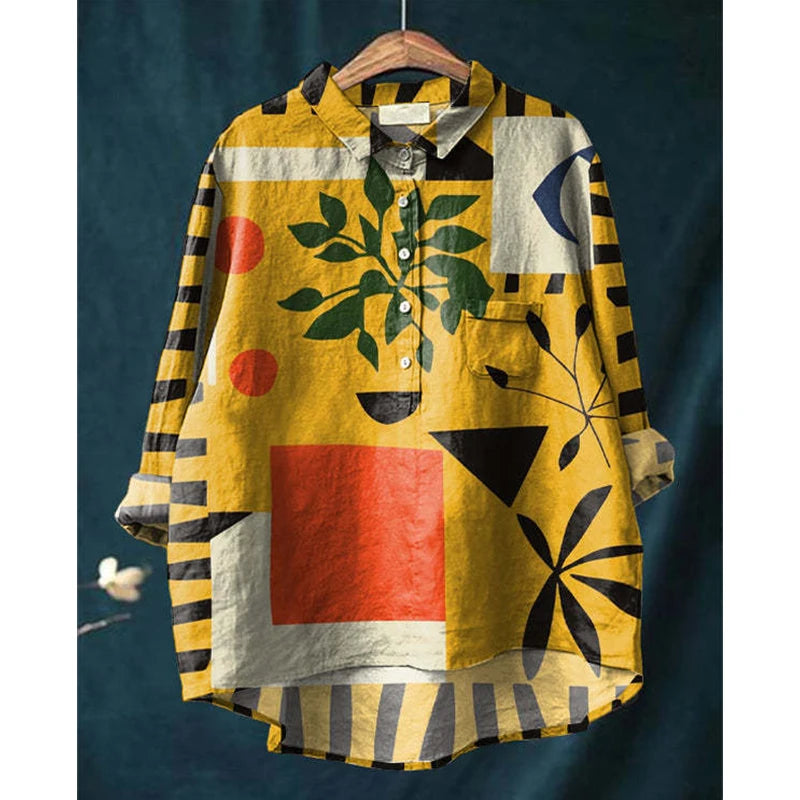 2025 Spring New Arrival Long-sleeve Shirts: Fashionable and Trendy Printed Hawaiian-style Women's Shirts