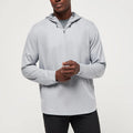 Men's Solid Woven Spring Tech Quarter Zip Breathable Polyester/Spandex Blend Kangaroo Front Pocket Elastic Sleeves Hooded