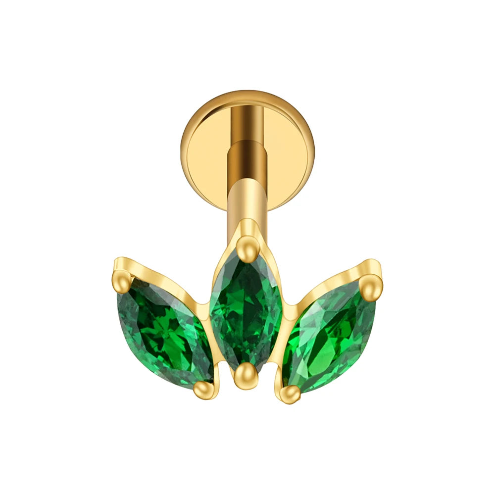ASTM F136 Titanium Internal Thread Triple Marquise CZ Stud Earring Lotus Opal Cluster Cartilage Helix Tragus Piercing