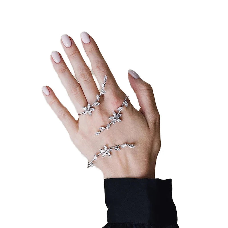 Elegant Flower Rhinestone Bracelet Fashion Simple Silver Winding Adjustable Bracelet for Girls Stainless Steel Jewelry