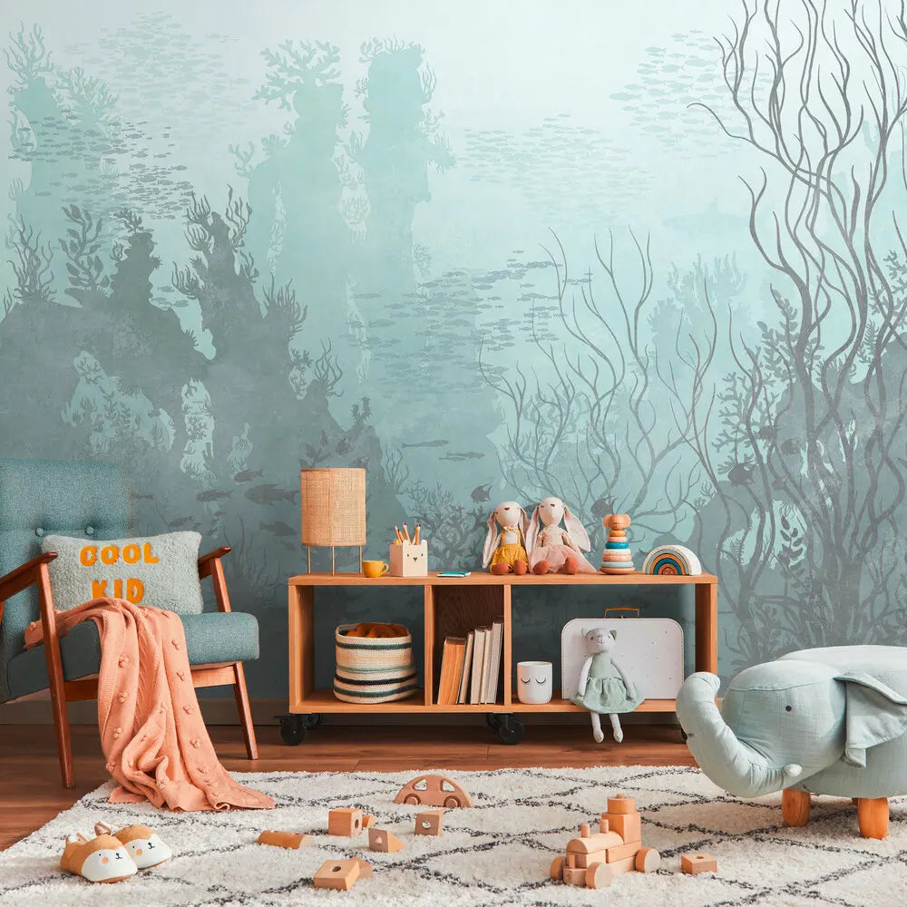 Germany Made Modern Underwater Blue Grey Non Woven Vinyl Premium Wall Mural Dining Bedroom Large Format 0.53x20.10m