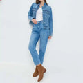 Women Short Denim Jacket Wholesale Basic Classic Design with Long Sleeves Available in Four Stylish Colors for Casual Wear