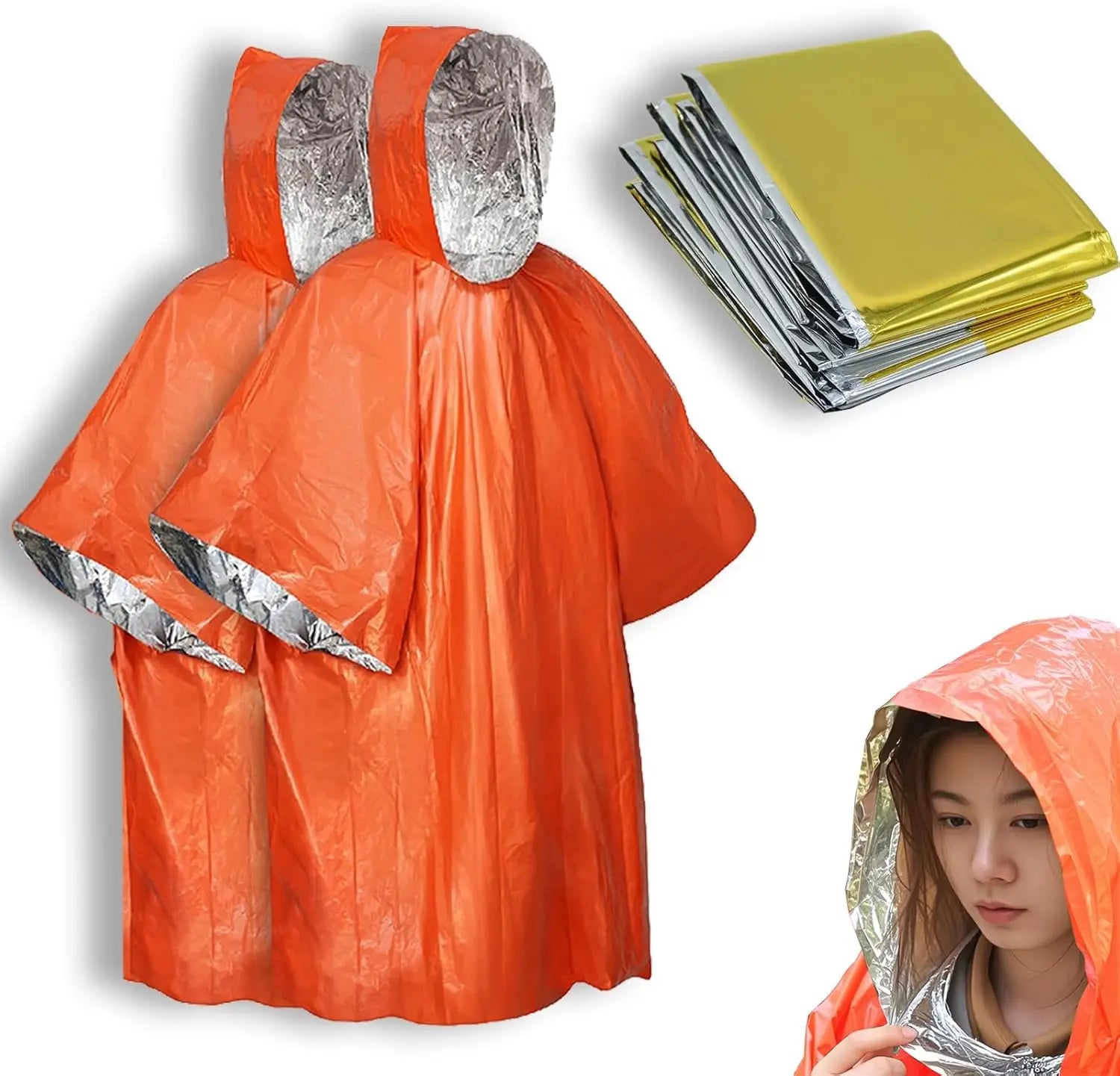 Outdoor Camping and Mountaineering Emergency Raincoat Aluminum Foil Life Blanket  Heat-resistant Emergency  Poncho