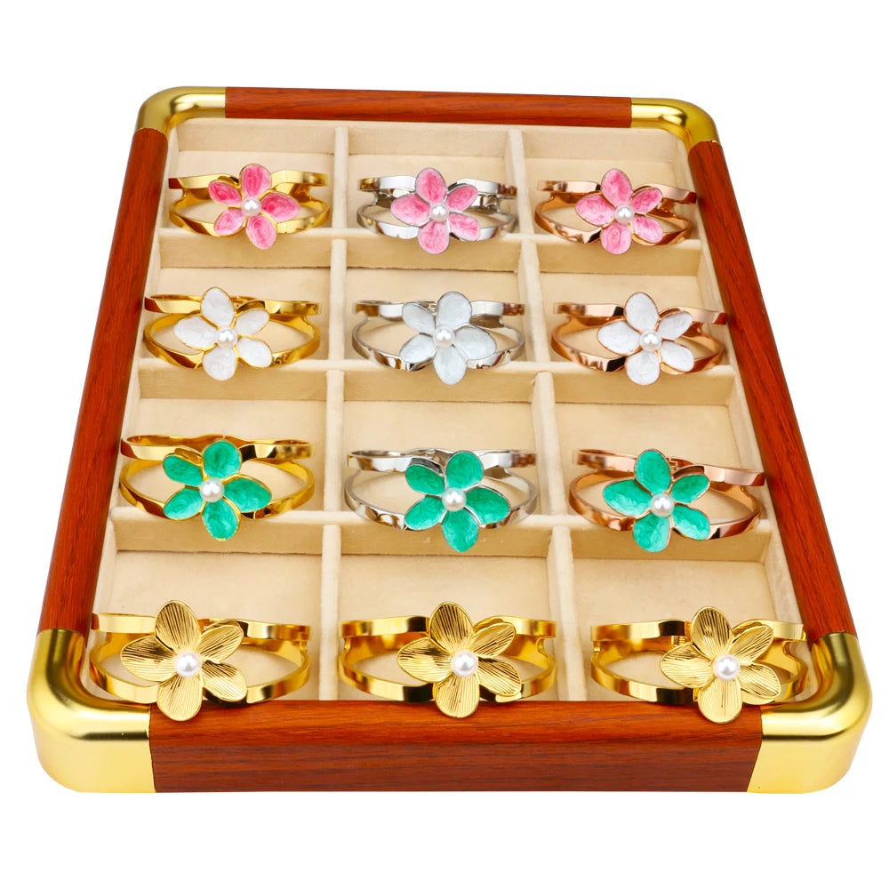 Exquisite Cute Fashion Women's Jewelry Gift Accessories Oil Drop Inlaid Pearl Five-Leaf Flower Stainless Steel Bracelet Women