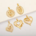 QIKU Wholesale Trendy Copper Gold-Plated Heart MOM Charms with Zircon for DIY Jewelry Making