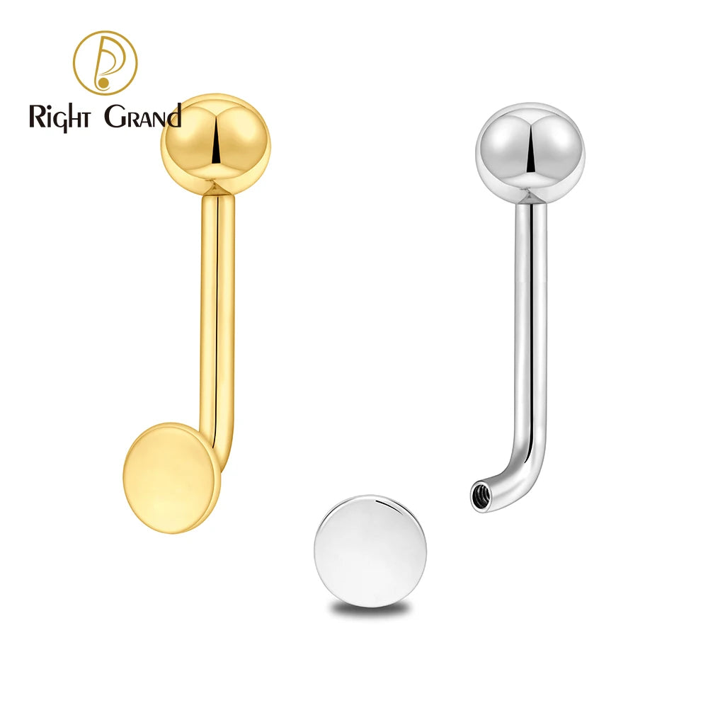 Right Grand ASTM F136 Titanium Round Disc Vertical Hood Piercing 14G Internally Threaded J Bar Christina Piercing Body Jewelry