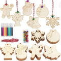 Pafu 10pcs Xmas DIY Sets Unfinished Wooden Crafts Christmas Wooden Ornaments With Paintbrush for Kids Christmas Tree Ornaments