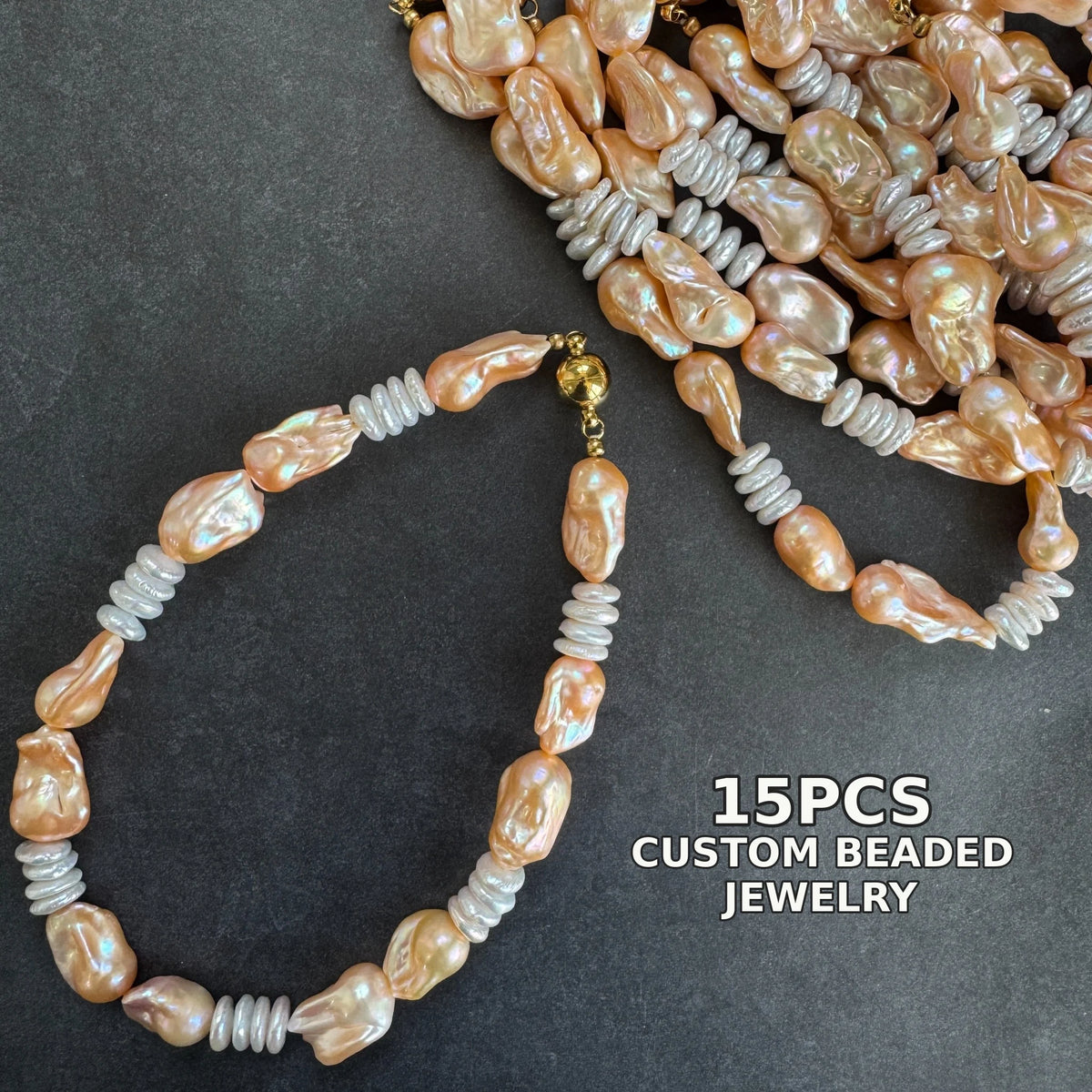 Custom 15PCS Elegant Freshwater Pearl Natural Stone Bead Jewelry Iridescent Baroque Pearl Cowrie Shell Necklace for Boutiques MegaBDM