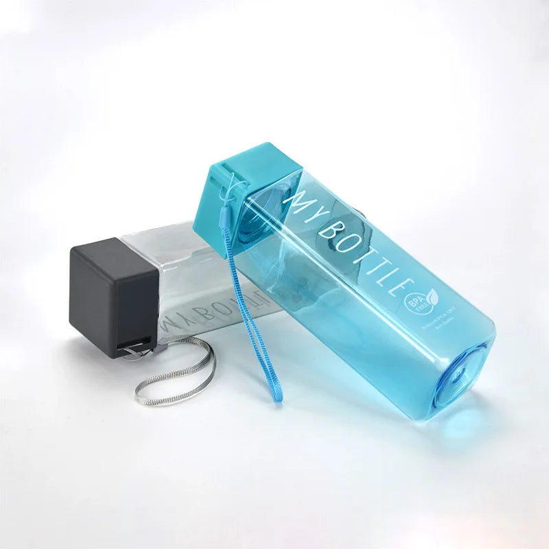PS Plastic Oppbag Packing Portable Transparent 450-500ml Sport Water Bottle Square Plastic Packaging Lid Drink Juice