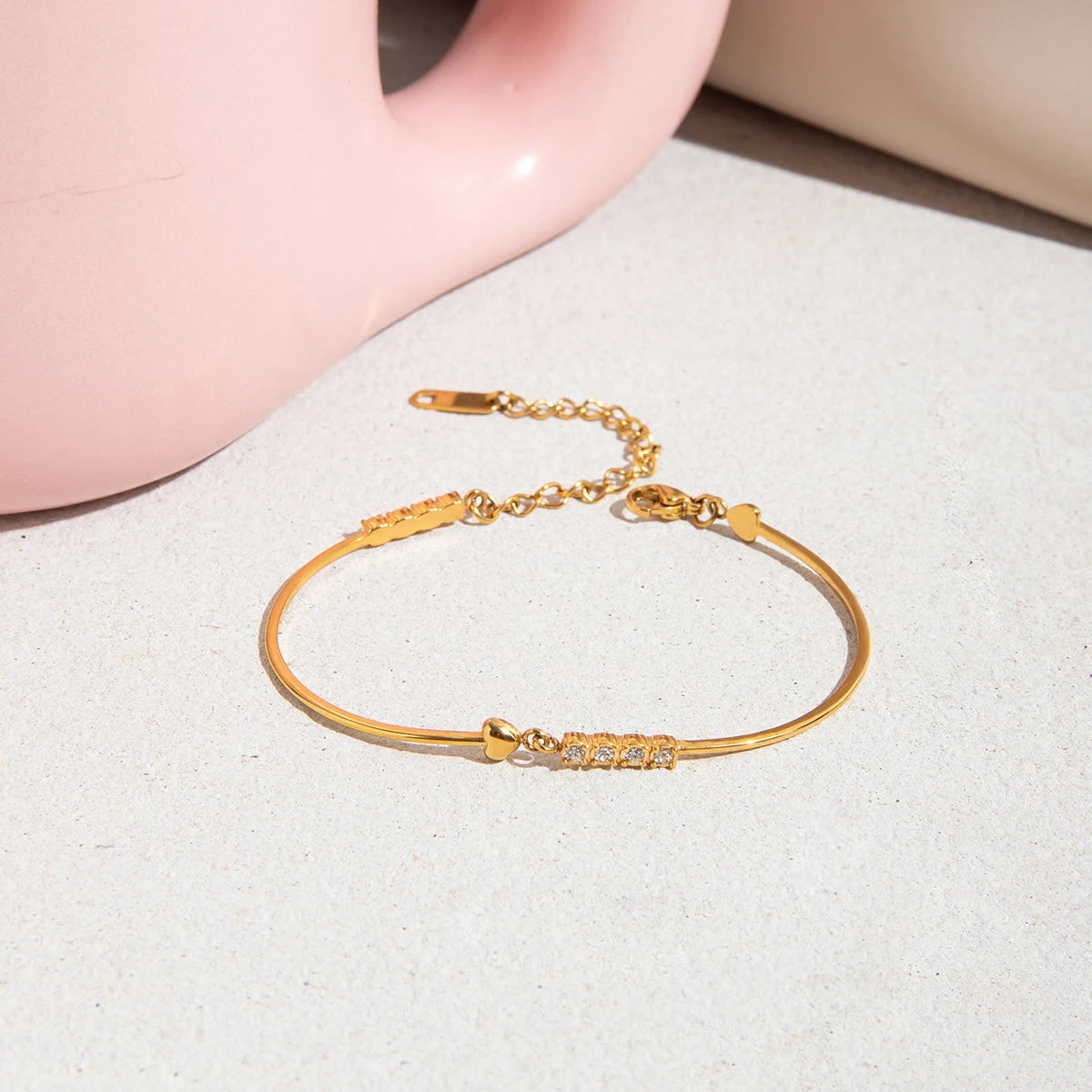 J&D Classic 18K Gold Stainless Steel Bracelet with White Diamond Smooth Lines Women Jewelry Bracelet MegaBDM