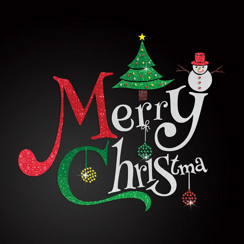 Merry Christmas Custom Glitter Heat Transfer Glitter DTF Transfers Glitter Heat Transfer Vinyl for Hoodies