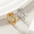 Fashion Titanium Steel Double Layer Flower Finger Ring for Women Adjustable Open Stainless Steel Jewelry Minimalist Gift