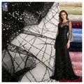 YX1268 2026 Customized 2 Yards Cross Embroidery 3MM Black Sequin Tulle Fabric for Dress Knitted Mesh Fabric With Sequins MegaBDM