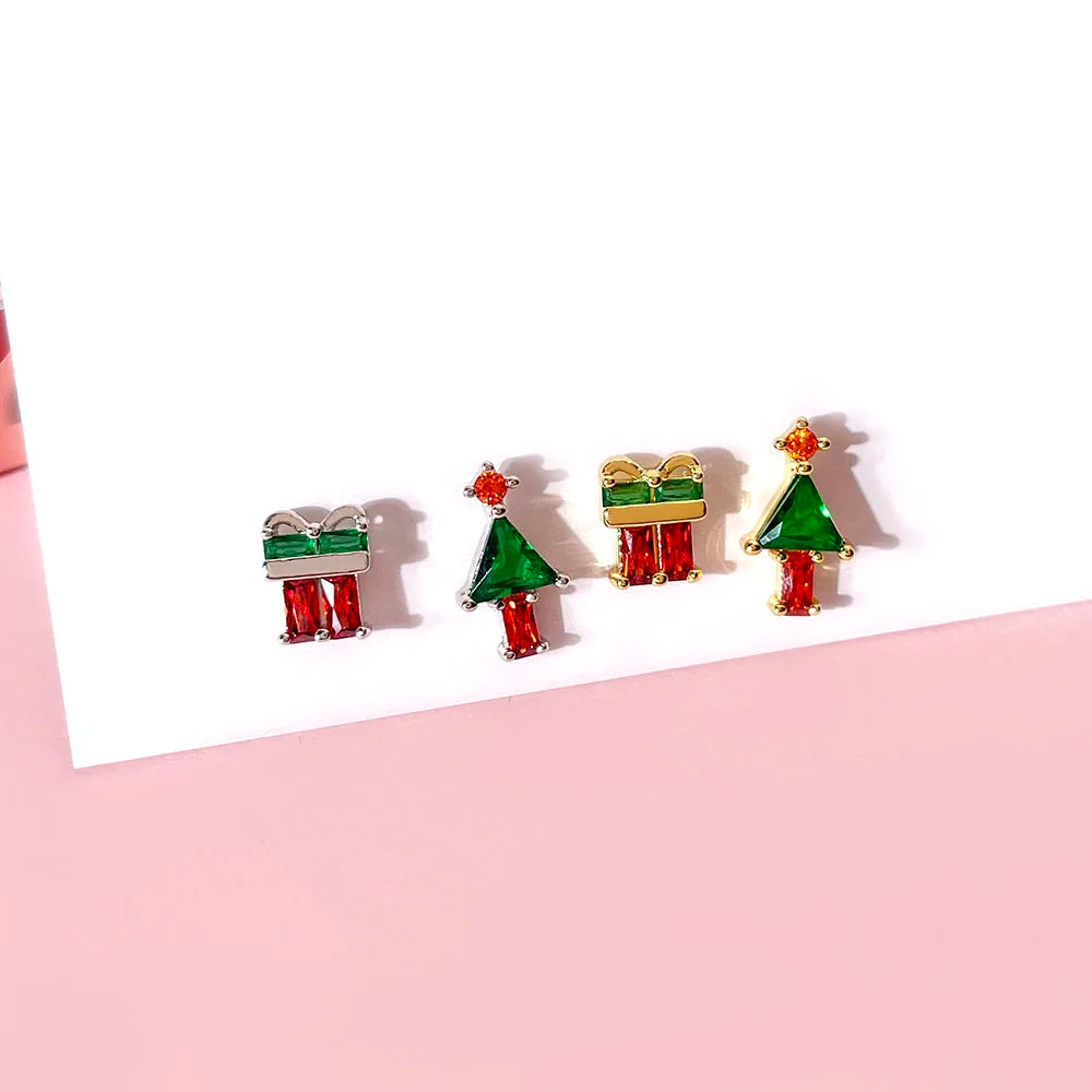 Foxi Wholesale Christmas Gift Earrings Fashion Jewelry Gold Plated Gift Christmas Tree Stud Earrings