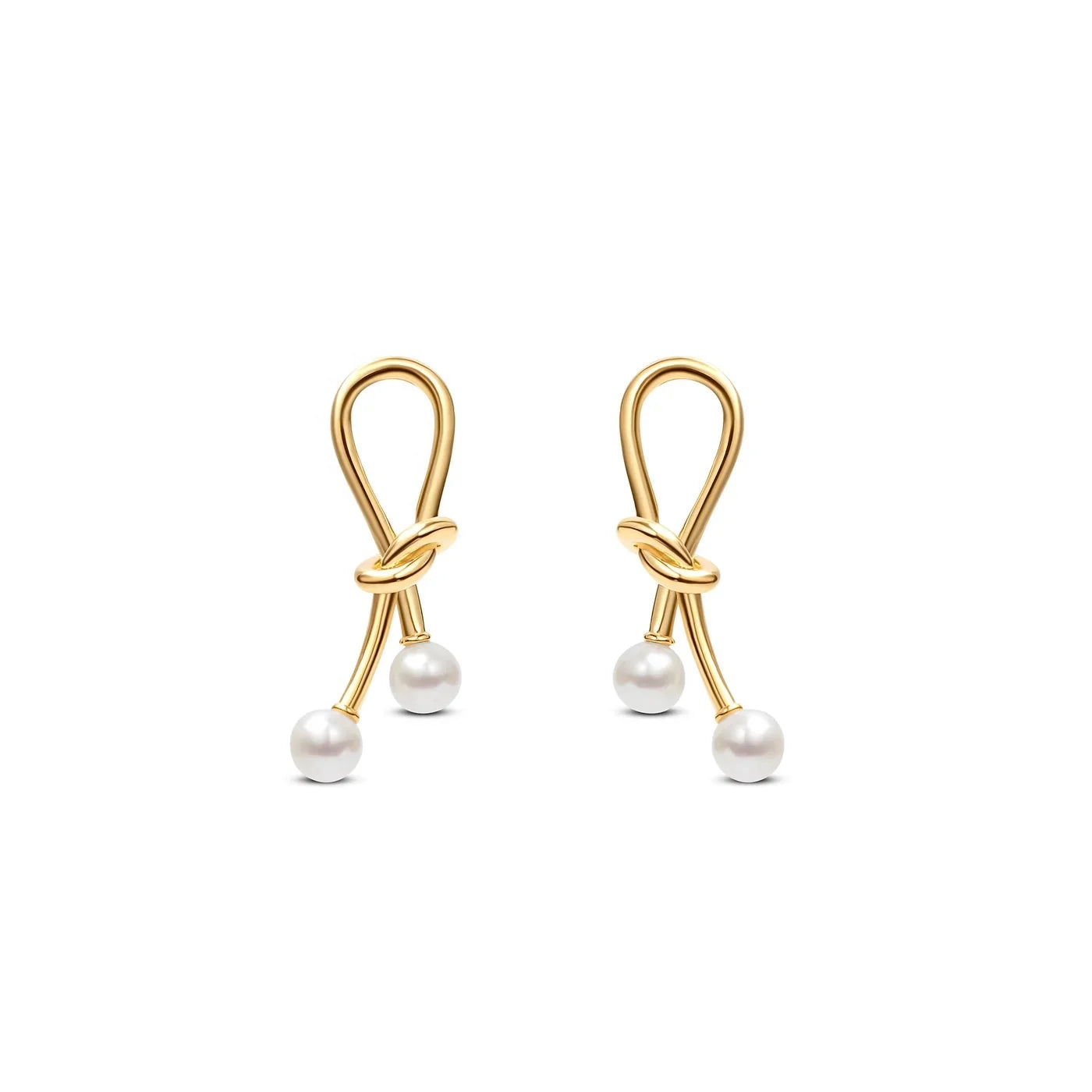 LOZRUNVE 925 Sterling Silver 18k Gold Plated Freshwater Pearl Big Knot Drop Earring