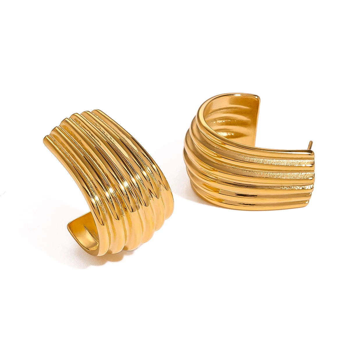 J&D Design Ribbed Classic Simple Cuff Earring 18k PVD Gold Plated Glossy Fashion Stainless Steel  Ear Clip
