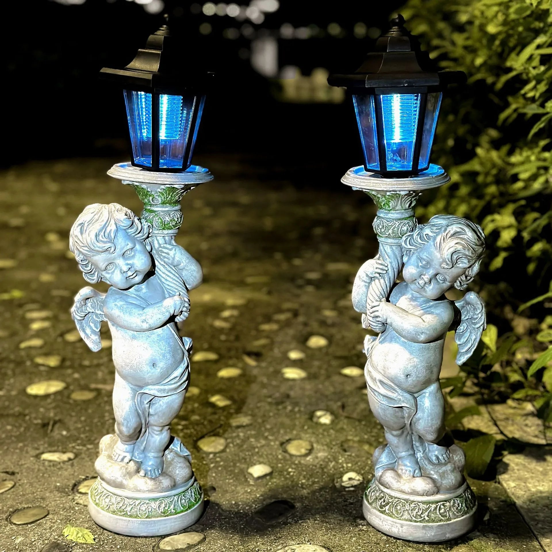 Witt Vintage White Angel Cupid Statue Garden Solar Decorated with Streetlights That Glow at Night with Patio Decorations