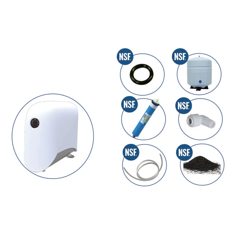 Compact 5-Stage Quick Change RO Water System 50 GPD RO Membrane Housing Plastic Construction for Outdoor Car Use Manual Power