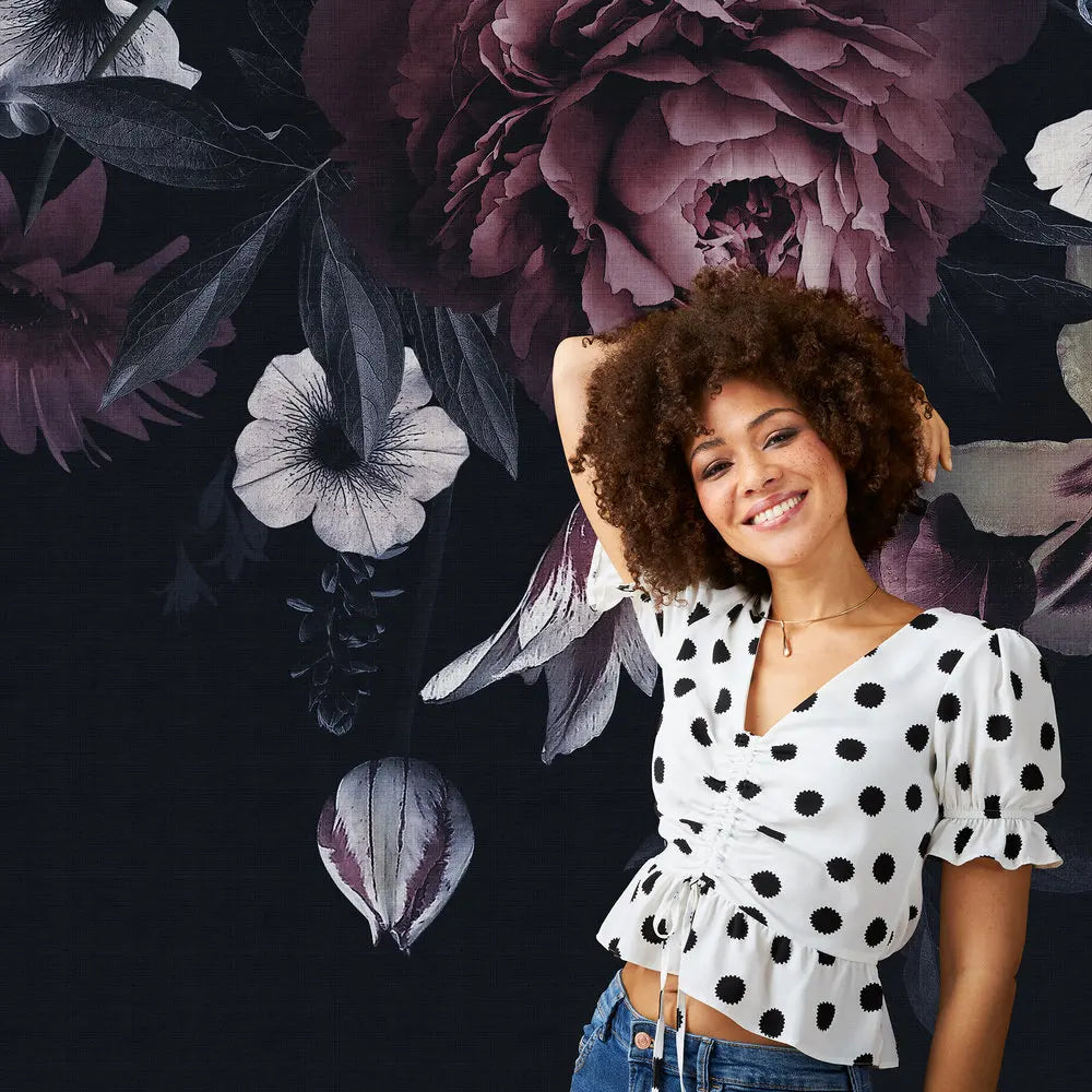 Made in Germany Photo Wallpaper Murals Floral Black Red White Green Non Woven Vinyl Wall Mural Florals for Hotel - 371 x 280 m
