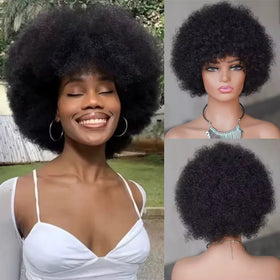 Machine Made Short African Curly Wig Brazilian Hair African Fluffy Twisted Curly Wig Female Red Black Light Color Wig