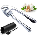 Kitchen Ergonomic Handle Manual Ginger Garlic Crusher Easy-Squeeze Alloy Garlic Press Peeler Cleaning Brush Set for Nuts & Seeds