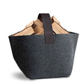 Eco-friendly Wool Felt Foldable Waterproof Firewood Basket with Genuine Leather Handle Durable