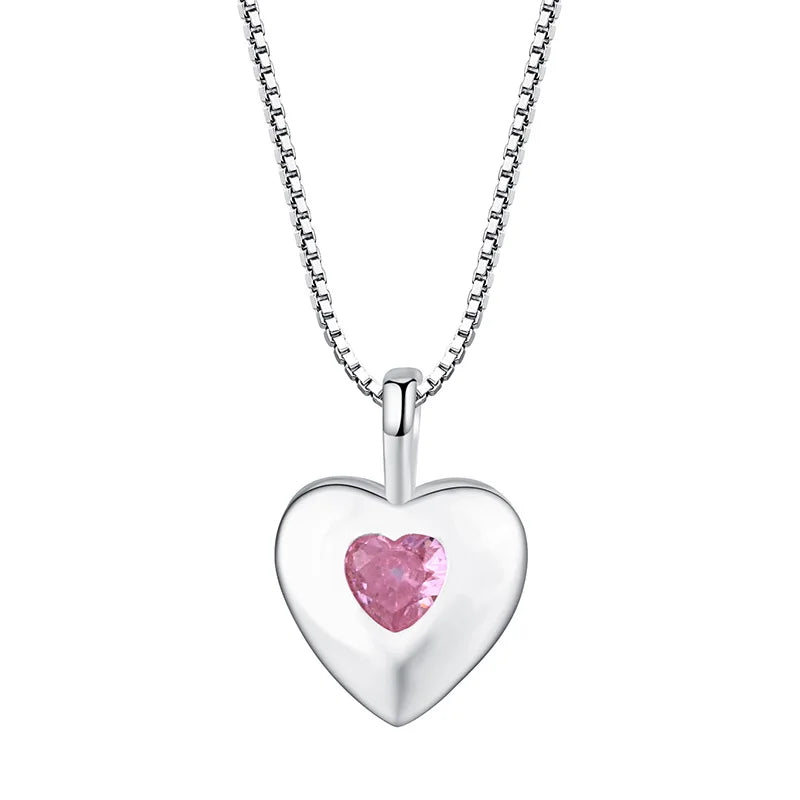 Hot Sale Heart Shape 925 Sterling Silver Fine Jewelry Pendant Necklace  for Girl Gift Party Box Chain