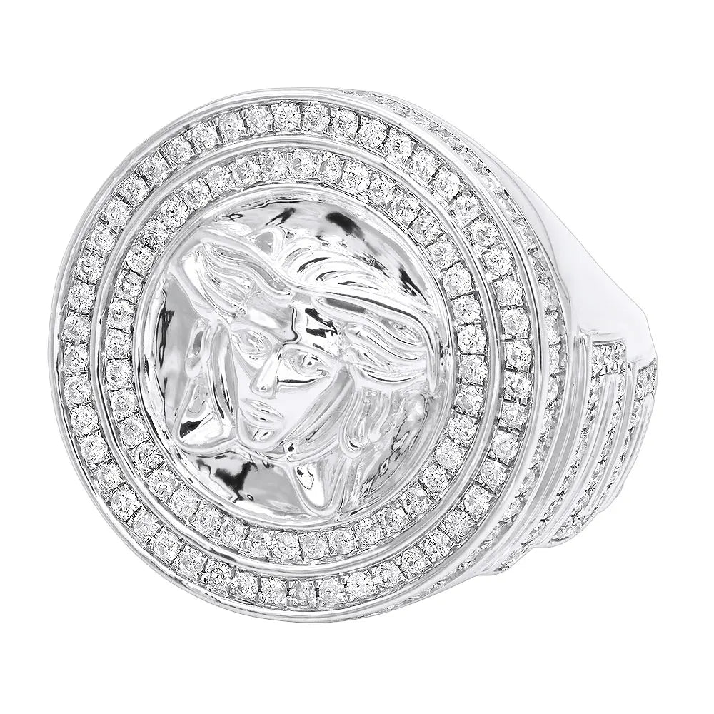 2.25ct Lab Grown Diamond Men's Luxury Pinky Ring 14K White/Yellow Gold Intricate Medusa Head Design Prong Set Brilliant Cut