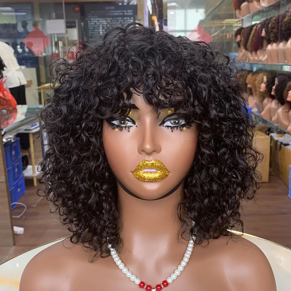Hot Sell Natural Wigs Super Double Drawn 12 Inches Luxury Curl Fringe Bob Wigs For Black Women MegaBDM