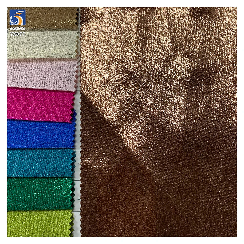 YX977 160gsm 150D*200D Hot Stamping Film 100% Polyester Silky Satin Fabric Luxurious Laser Lurex Background Gowns Satin Fabric