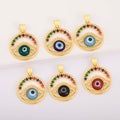 QIKU Wholesale Glaze Evils Eye Filigree Antique Kawaii Rustproof Zircon Flat Back Metal Charm for Jewelry Making