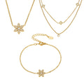 AAAB Zircon Daisy Flower Pendant Y Necklace Light Luxury Two Layer Micro Chain Stackable Choker Bracelet Set