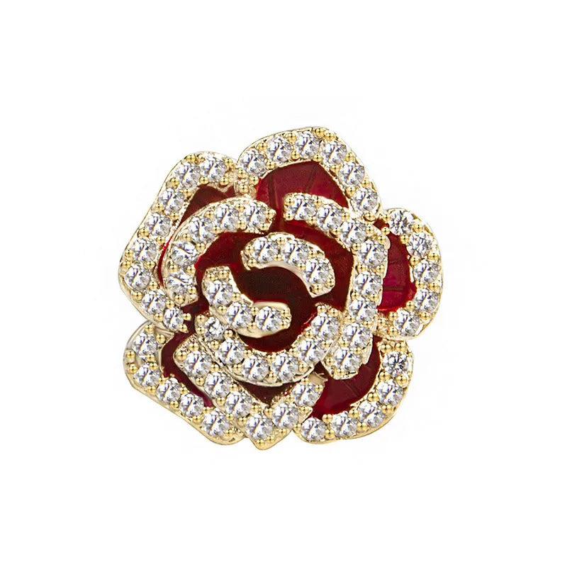 Wholesale Women's Gold Plated Rhinestone Crystal Floral Camellia Wedding Brooch Pins-Gift & Party Occasions
