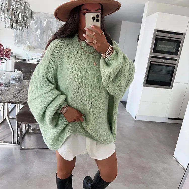 EU/US Cross-Border Women's Sweater - Elegant Office Solid Crew Neck Classic Commute Knit Top-3