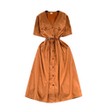 Summer Vintage Shirt Midi Dress for Women Short Sleeve Empire Pockets Lace Dress