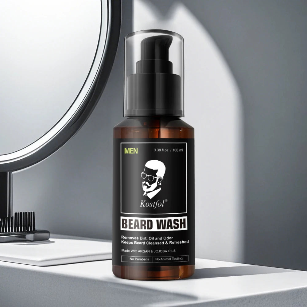 Kostfol Men Beard Care Products Cleaning Dirt Oil Control Beard Shampoo Organic Argan Oil Beard Wash