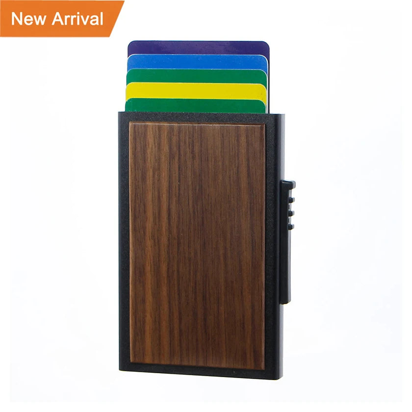Hot Sale Ultra-Slim Minimalist RFID Wood Card Holder Wallet for Men Natural Wood Money Clip and Credit Card Holder