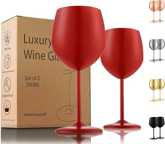 Red Stainless Steel Christmas Wine Glasses Reusable Unbreakable 18oz Capacity Classic Style Unisweet 4-Piece Business Metal