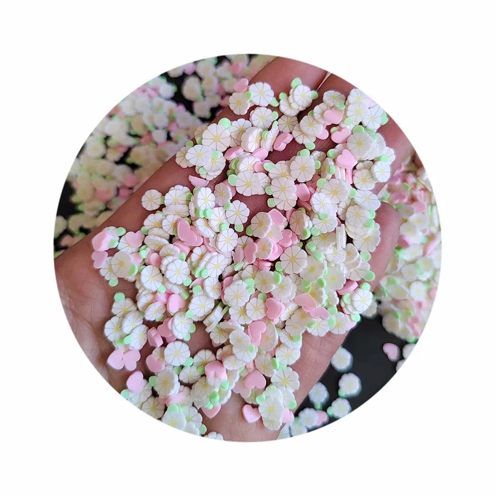 White Polymer Clay Sprinkles Daisy Flower Pink Heart Slices for Toys Decoration DIY Crafts Filler Accessories