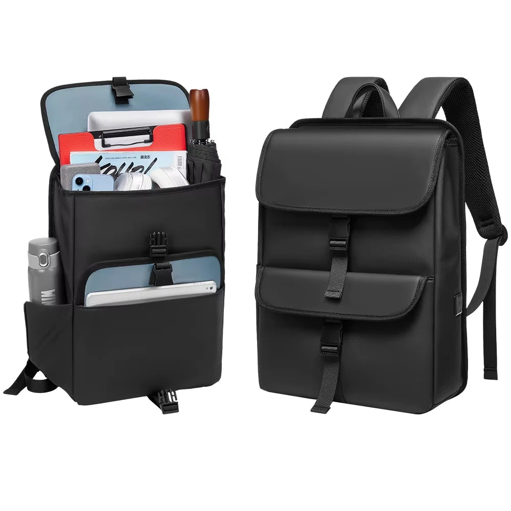 EURCOOL Unisex Fashionable Large Capacity USB Oxford Polyester Laptop Backpack Zipper Waterproof College Student Casual Flip