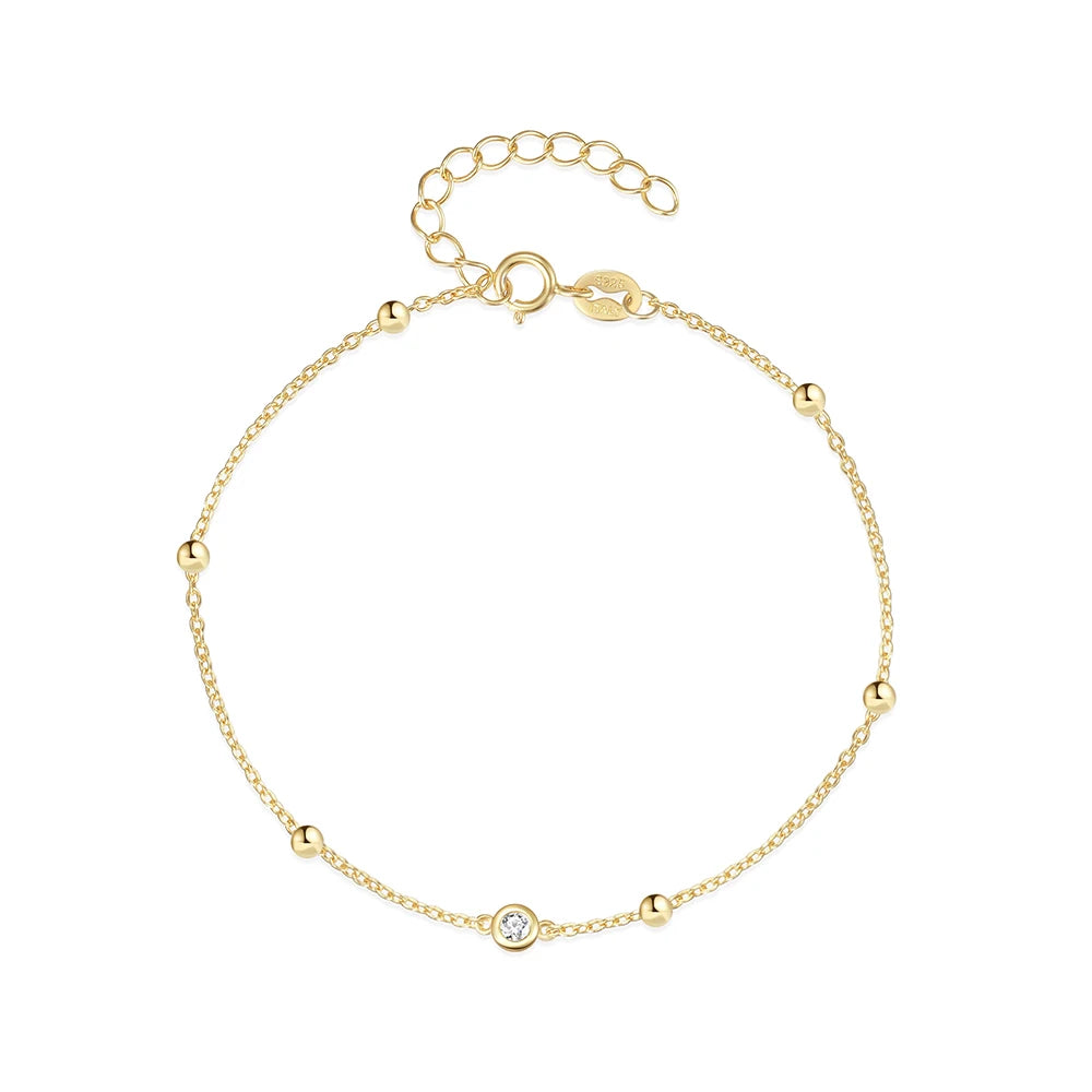 CANNER Wholesale Fashion Jewelry Round Bead Bracelet 18K Gold Plated  Simple S925 Sterling Silver Temperament Bracelets Women
