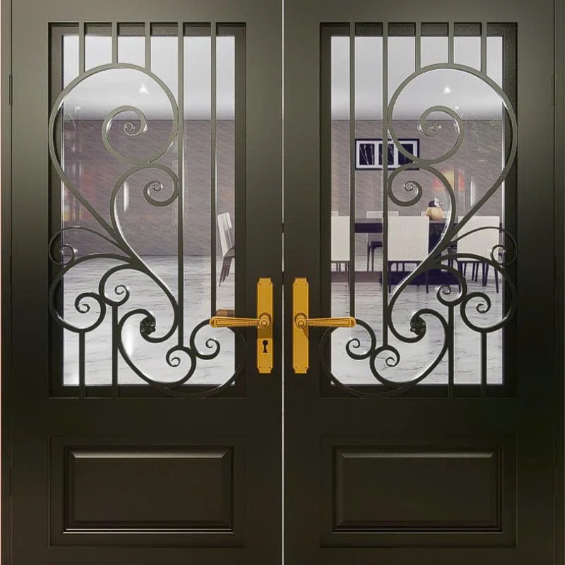 Elegant Wrought Iron Entrance Door  From Vietnam Supplier of Decorative Steel Doors for Villas Homes & Grand Entryways