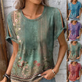 2025 New Summer Women's Casual Comfortable Loose Knitted Ethnic Style Short-sleeve Printed Fashion T-shirt
