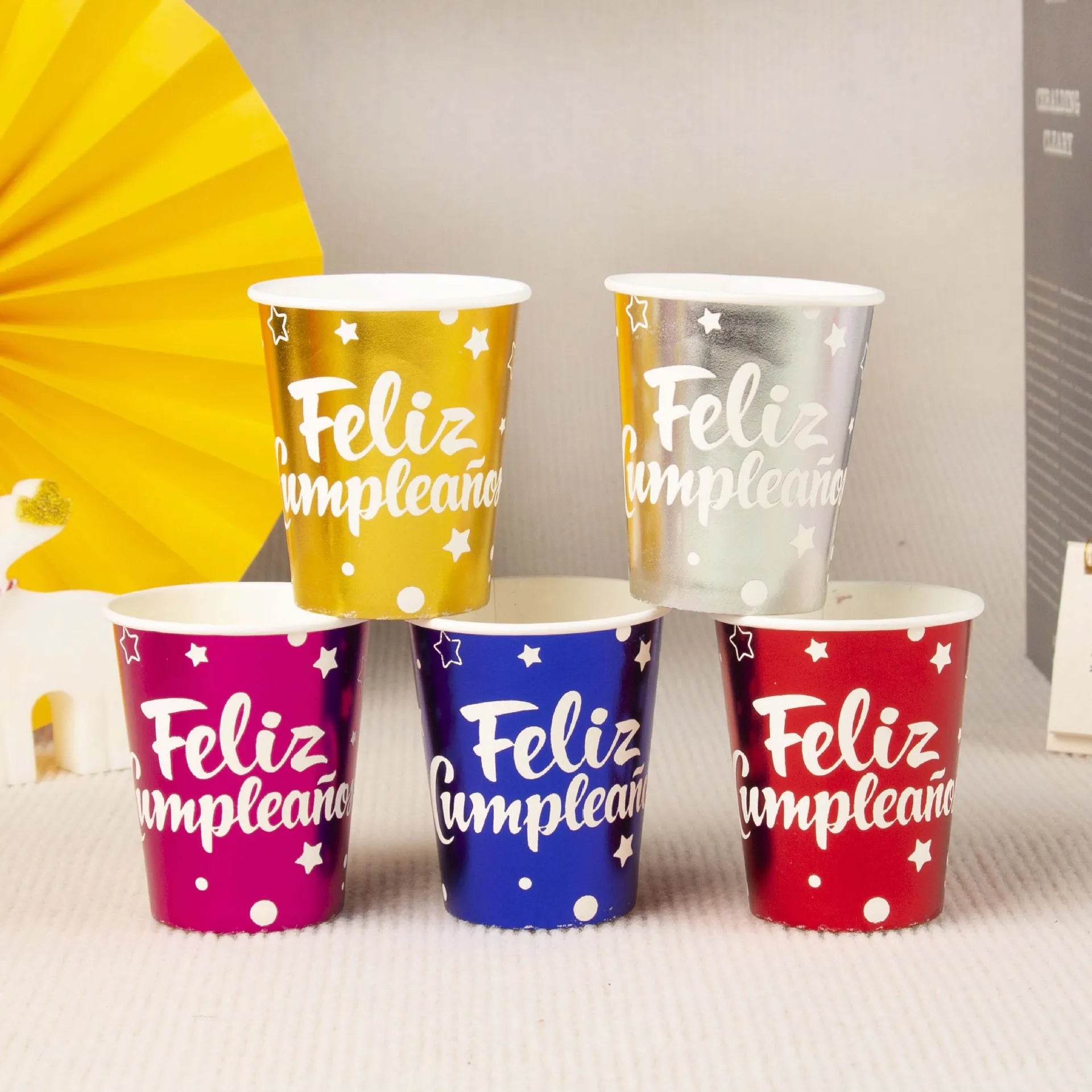 Disposable Paper Cups Spanish Happy Birthday Letters Cup Children Birthday Themed Paper Cup Party Decoration Supplies